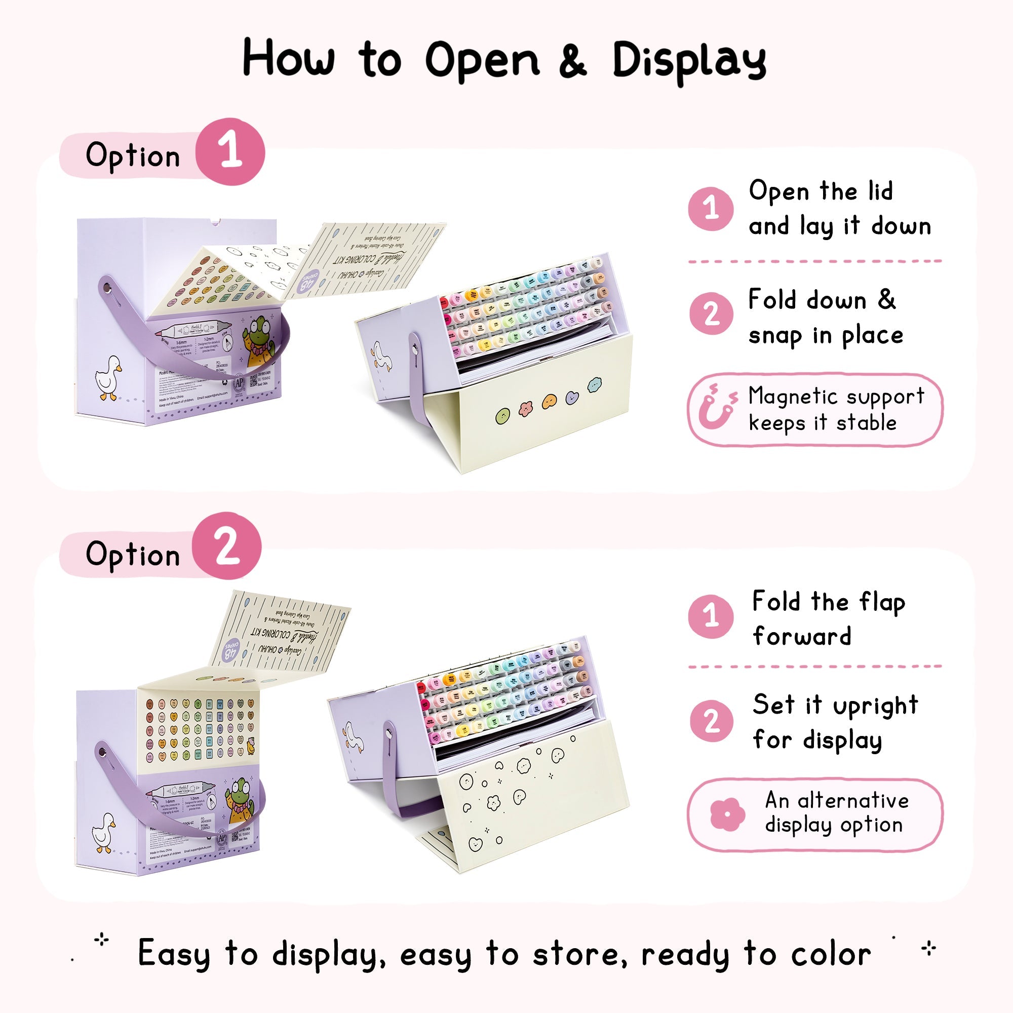 Ohuhu x Coco Wyo Cozy Mood Coloring Kit, Honolulu B 48 Colors Alcohol Markers with Brush & Fine Dual Tips, Coloring Book with Mood Tracker Pages