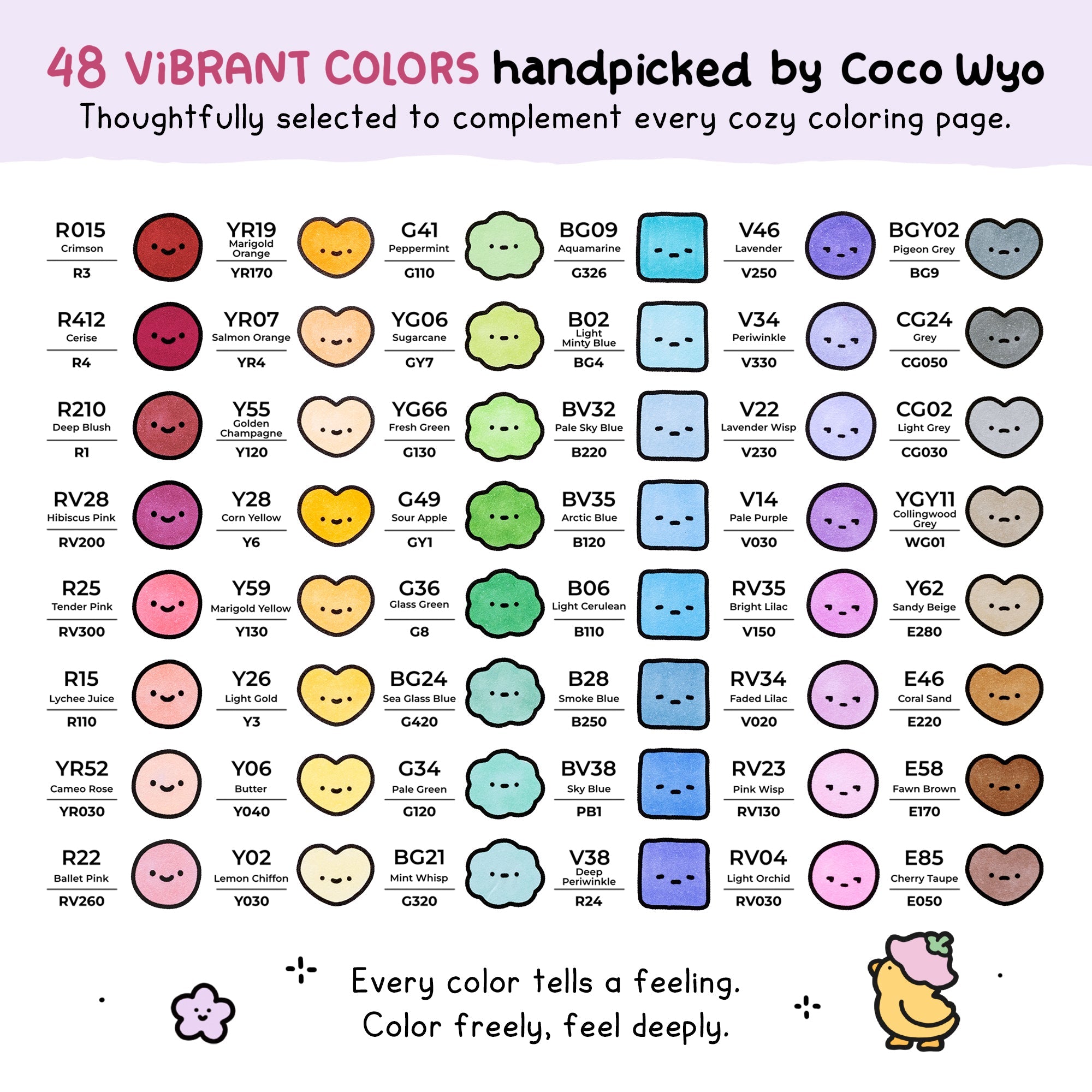 Ohuhu x Coco Wyo Cozy Mood Coloring Kit, Honolulu B 48 Colors Alcohol Markers with Brush & Fine Dual Tips, Coloring Book with Mood Tracker Pages